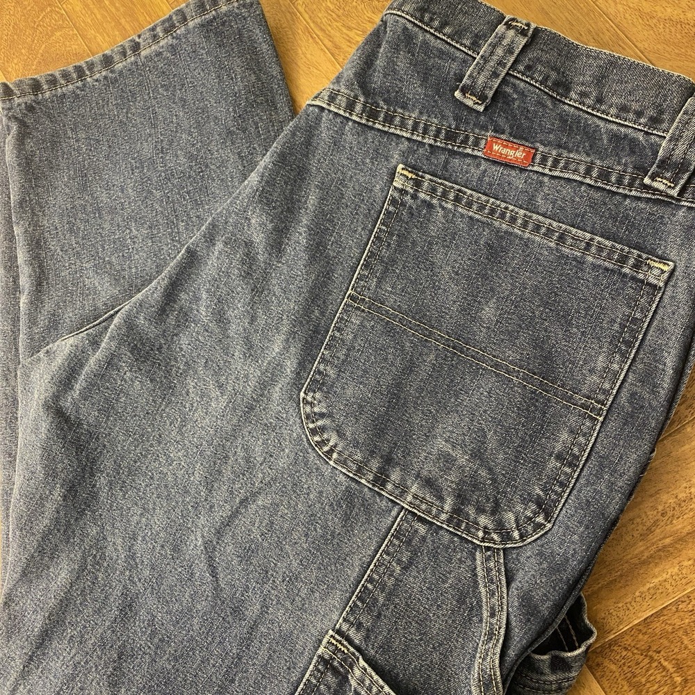 Wrangler Carpenter Jeans Mens 38X32 Blue Denim Straight Leg Workwear Utility